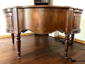 lot 302 image: Wooden Executive Desk Kidney Shape with Inlay Detail and Multiple Drawers
