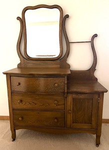 lot 303 image: Antique Oak Dresser and Washstand with Mirror