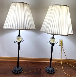 lot 307 image: Pair of Table Lamps with Pleated Shades and Decorative Glass Accents