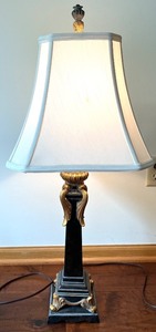 lot 308 image: Decorative Table Lamp with Gold and Black Base and Fabric Shade