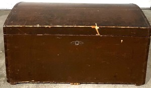 lot 309 image: Antique Wooden Dome Top Trunk with Iron Handles