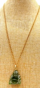 lot 19A image: 24k Gold Shou Medallion Pin with Buddha Jade Pendant & Chain