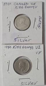 lot 36 image: Silver  1920 King George V Coin (Rare)  and 1940 King George VI Silver Coin