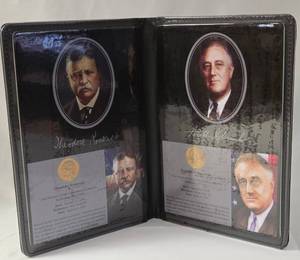 lot 43 image: US Commemorative Gallery in leather holder Mint Proof Set.  Theodore and Franklin Roosevelt