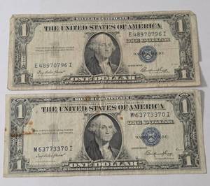 lot 73 image: 1935- E  1 Dollar Silver Certificate Blue Note,  1935 -E   1 Dollar Silver Certificate Blue Note