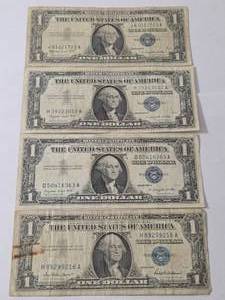 lot 77 image: 1957   1 Dollar Silver Certificate Blue Note,   3  1957-A  1 Dollar Silver Certificate Blue Note