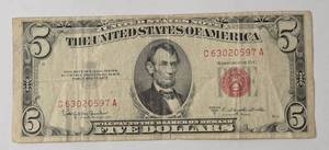 lot 79 image: 1953-C   5 Dollar Red Note