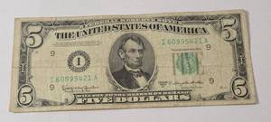 lot 80 image: 1950-D    5 Dollar Federal Reserve Note