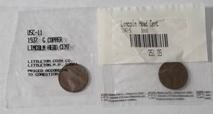 lot 91 image: 1941-S Unc Copper Lincoln Head Penny Unc,  1937-G Copper Lincoln Head Penny Unc.