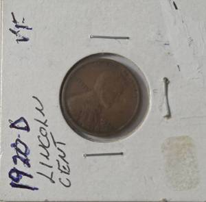lot 92 image: 1920-D Lincoln Wheat Penny VF