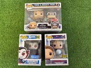 lot 140 image: Funko POP Minster Sinister, Captain America & ThorMighty Thor