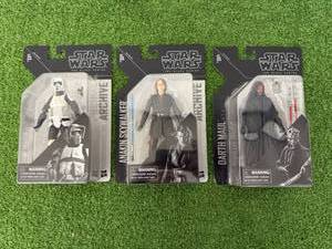 lot 169 image: Star Wars The Black Series Archive Darth Maul, Anakin Skywalker & Scout Tropper