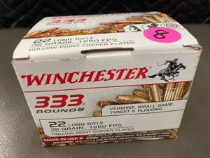 lot 8 image: Winchester 333 Rounds .22 Long Rifle 36 Grain Hollow Point Ammunition