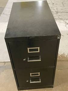 lot 30 image: Black Two Drawer Metal File Cabinet