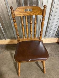 lot 48 image: Wooden Dining Chair with Padded Brown Seat
