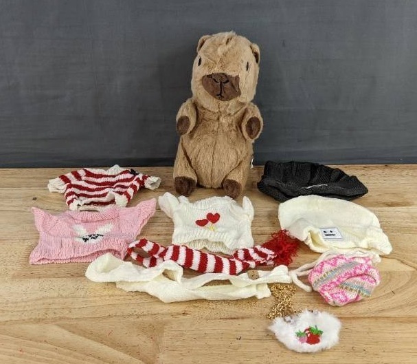 lot 107F image: Capybara Plush Toy with Assorted Costumes - Brand New