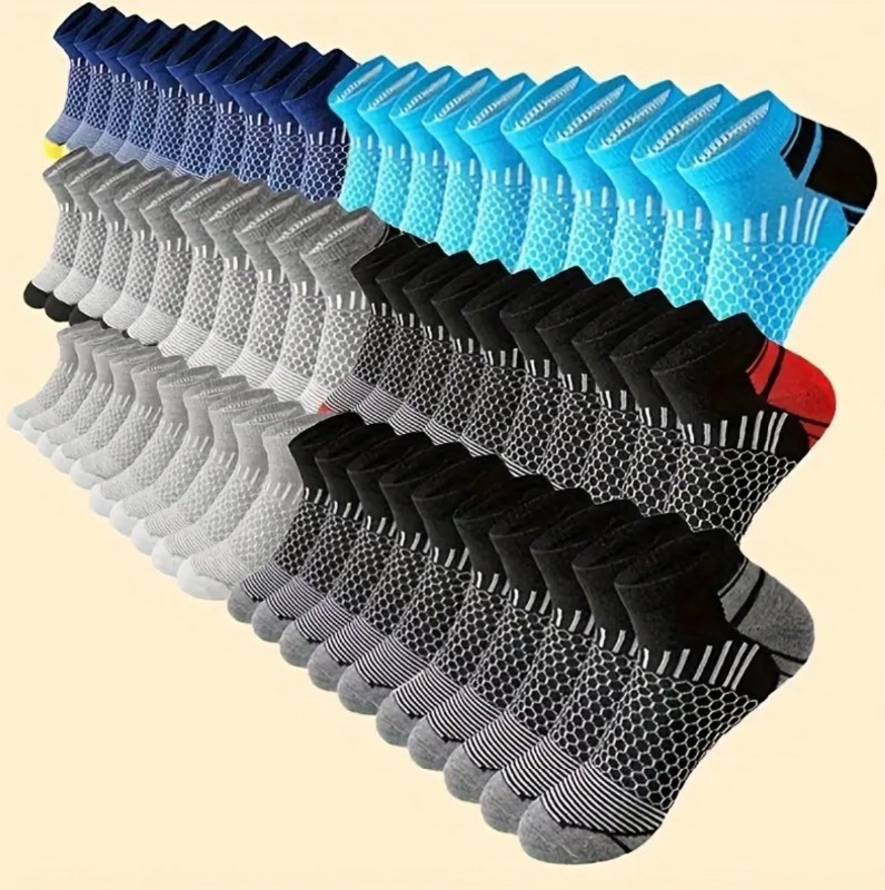 lot 4B image: 60 Brand New Mens Low Cut Anti Odor & Sweat Absorption Black, Blue, White and Grey Socks