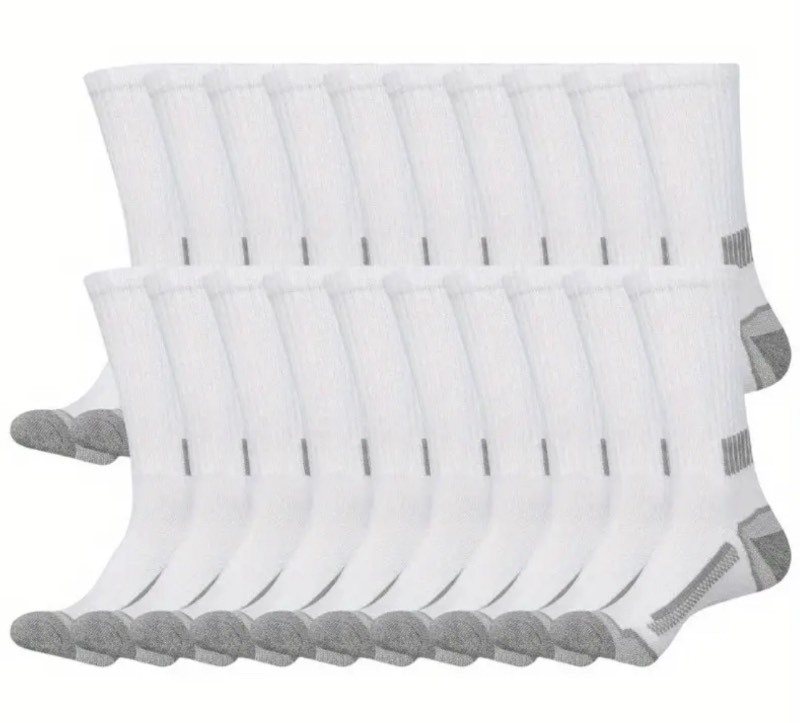 lot 48B image: 20 Brand New Mens Breathable White with Grey Crew Socks