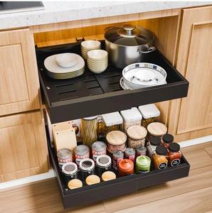 lot 151 image: Expandable Pull Out Cabinet Organizer, Black - Brand New B