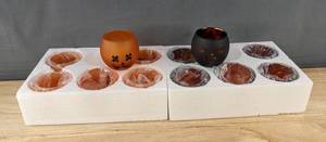 lot 164 image: 12 Halloween Glass Pumpkin Candle Holders - Brand New