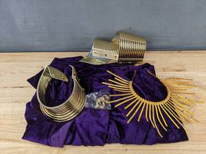 lot 174 image: Womens Costume Set Purple Velvet Dress With Gold Tone Accessories, Size Small - Brand New