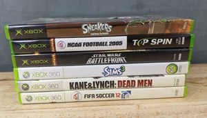 lot 62E image: 6 Xbox & Xbox 360 Video Games Star Wars Battlefront, NCAA Football, The Sims C