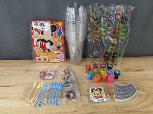 lot 200 image: Mickey and Minnie Mouse Party Supplies - Cups, Straws, Stickers, Bubbles - Brand New