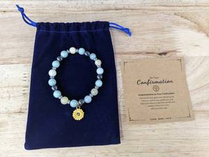 lot 205 image: Sunflower Beaded Confirmation Bracelet in Gift Pouch - Brand New