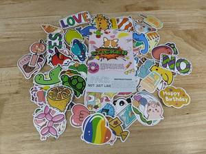 lot 228 image: 100 Waterproof Cute Vinyl Stickers Animals, Food, and Fun - Brand New