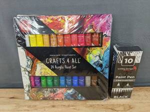lot 392 image: 24 Crafts 4 All Acrylic Paints and 10 Artship Design Paint Pens - Brand New