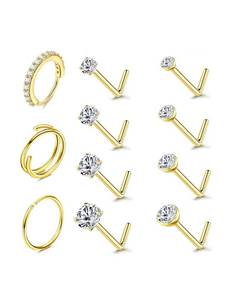 lot 247 image: Gold Tone Nose Ring and Stud Set with Clear Stones - New
