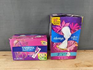 lot 259 image: 28 Tampax Pocket Radiant Tampons and 22 Always Radiant Pads- Brand New