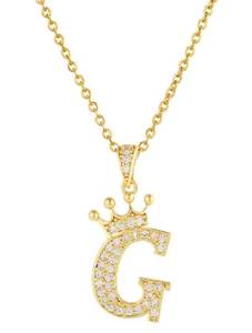 lot 262 image: Gold Plated Crown Letter G Pendant Necklace, Cubic Zirconia - Brand New