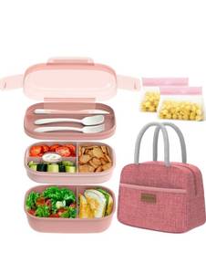 lot 60E image: JBGoyon Bento Lunch Box Set - 3 Stackable Containers with Insulated Bag - Brand New B