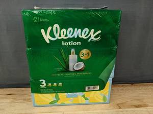lot 84E image: 3 Kleenex Lotion 3-Ply Tissue Packs, 360 Total Tissues - Brand New