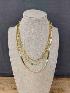 lot 87E image: 3 Layered Dainty Gold-Color Necklaces - Brand New