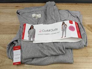 lot 505 image: Cuddl Duds 3-Piece Ribbed Lounge Set X-Small Gray - New