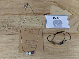 lot 516 image: Amethyst and Howlite Necklace and Chakra Bracelet Set - Brand New