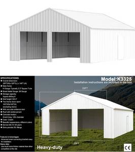 lot 30 image: Double Garage Steel Barn 25FT(W)x 33FT(L)x 14FT(H)  K3325