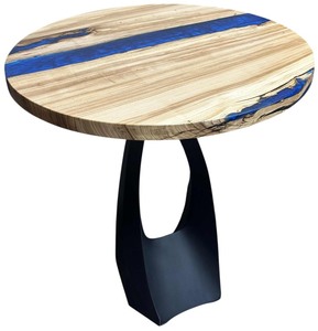 lot 000 image: Ash Wood with Blue Epoxy Dining Table 35.5D X 36 tall X 1.75 thick