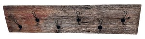 lot 024 image: Reclaimed 6 Double Hook Coat Rack made with Oak Creek, WI Barn Wood that was built in the 1800s, (51 38 long X 11 38 tall X 58 thick)