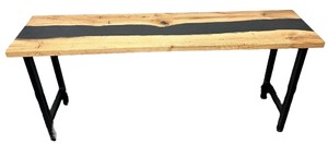 lot 019 image: Red Oak w Black Mica Epoxy River, Console TableCouch Table (70 18 long X 15.75 wide X 31.25 tall X 1.5 thick)
