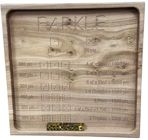 lot 031 image: American Elm Wood - Farkle Game 6 Gold Dices with Black Dots (13 X 13 X 1 58 thick)