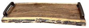 lot 034 image: Walnut Serving Board with Rubbed Metal Oil Bronzed HandlesRubbered Feet (24 X 10.5 X 1 thick)