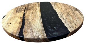 lot 025 image: Costa Rican Spalted Tiger Wood With Black Mica Epoxy, Lazy Susan (17.5D X 34 thick)