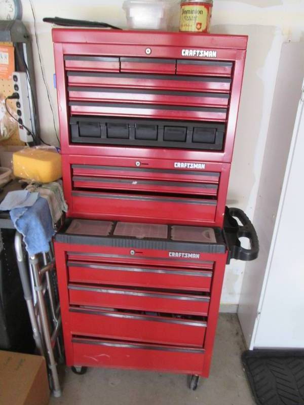 lot 5 image: Three-Piece Craftsman Tool Chest  14 Drawers, Rolling, Steel