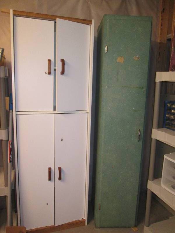lot 49 image: Lot of Vintage Green & Modern White Cabinets