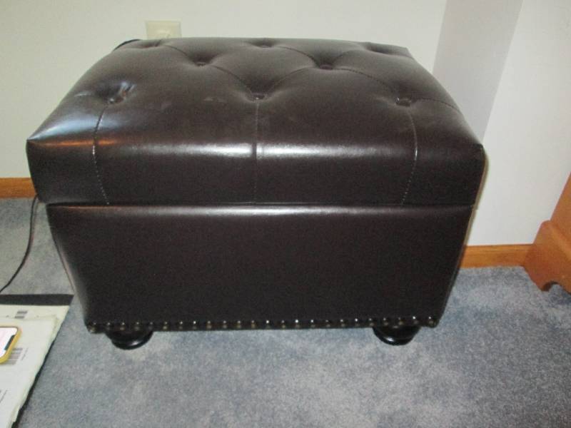 lot 96 image: Black Leather-Style Storage Ottoman  Trunk Design