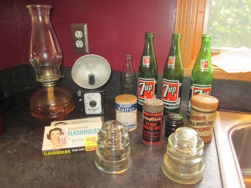 lot 145 image: Vintage Collectibles Lot  Roy Rogers Camera, Glass Bottles, Insulators & More
