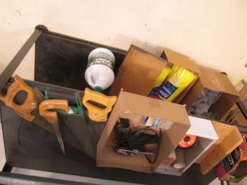 lot 191 image: Shelf Contents - Hand Saws, Glue Gun and more